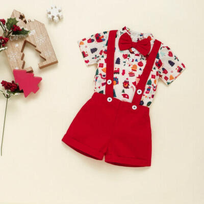 

US Christmas Toddler Baby Boys Clothes Xmas Santa RomperBib Pants 2PCS Outfits