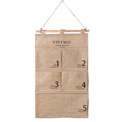 

Practical 5 Pockets Jute Naturally Letters Wall Hanging Storage Bags