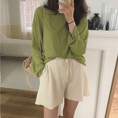 

Autumn Winter New Casual Loose Multicolor Solid Color T-shirt Long-Sleeved Clothes Women