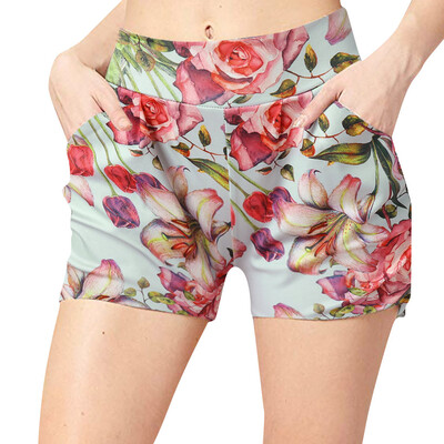 

Tailored Women Summer Printed Pockets Loose Hot Pants Summer Beach Shorts Trousers