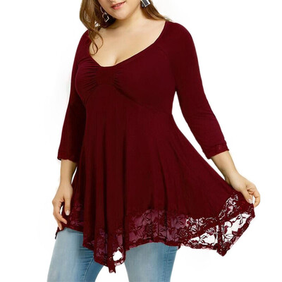 

34 Length Sleeve Lace Splicing Long Sleeve T Shirt