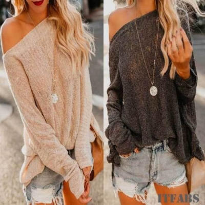 

Women Autumn Sexy Long Sleeve Off Shoulder Blouse Tops Knitwear SweaterSolid Pullover