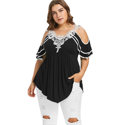 

Plus Size Layered Cold Shoulder Women T-shirt