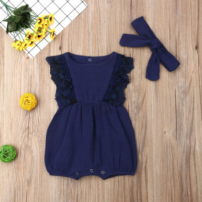 

Infant Kids Baby Girl Lace Ruffled Romper Bodysuit Hair Band Outfit Summer
