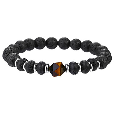 

Fashion 8Mm Black Lava Stone Beads Bracelets Bangles Natural Stone Hexagon Prism Crystal Pendant Bracelet