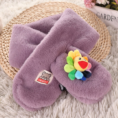

Korean version of autumn&winter new warm childrens plush scarf autumn&winter warm cross collar colorful flowers childrens bib