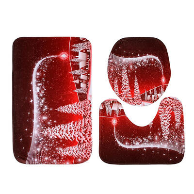

3pcs Christmas Antislip Washable U Shape Square Toilet Cover Floor Bath Mat