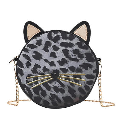 

Leopard Round Leather Chain Sling Bag Women Cat Crossbody Shoulder Bags