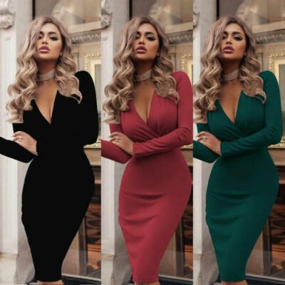 

Women Summer Long Sleeve Bandage Bodycon Evening Party Cocktail Short Mini Dress