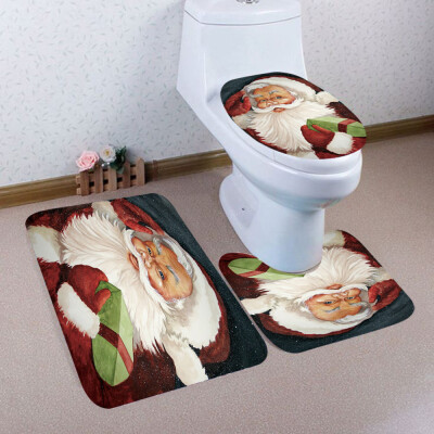 

〖Follure〗3PCS Christmas Bathroom Non-Slip Pedestal Rug Lid Toilet Cover Bath Mat Set