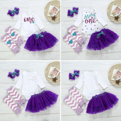 

Baby Girls My 1st Birthday Outfit Romper Tutu Skirt Party Dress 4PCS Set