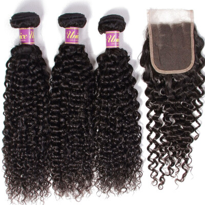 

UNice Hair Brazilian Virgin Human Hair 3 Bundles with Closure 44 Curly