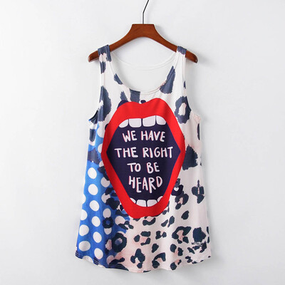 

Starmoon Women Printed Sleeveless long Section Of the Large Shirt Tide T Top Vest