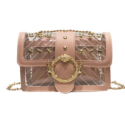 

Lock Chain Crossbody Bags WomenSummer Beach Jelly Transparent Messenger Bag Clear Rivet Square Shoulder Bag T10