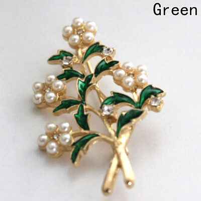 

New Fashion Green Leaf Shaped Brooch With Imitation Pearl Decor Exquisite WomenS Jewelry