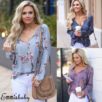 

Fashion Women Long Sleeve Casual Floral Tops Ladies Baggy T-Shirt Tops Blouse