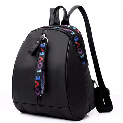 

New Korean Zipper Backpack Waterproof Oxford Cloth Contrast Color Shoulder Bag School Colored Ribbon Rucksack Travel Shoulder Bag