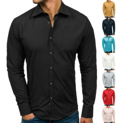 

Luxury Men Plain Formal Dress Shirt Long Sleeve Slim Business Button-Down Shirt