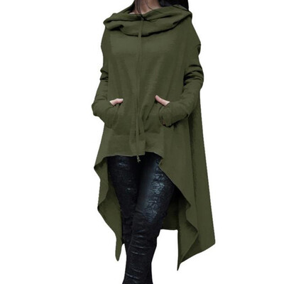 

Women Irregular Hooded Pullover Long Sleeve Loose Casual Poncho Long Hoodies Top