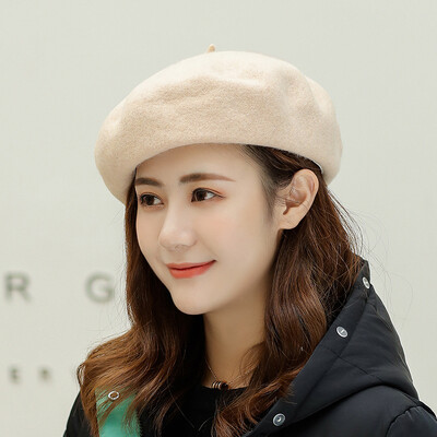 

Hat Female Japanese Fall&Winter Wool Berets Retro-vintage 100 Sets Pure Wool Painter Hat Korean Edition Literary Bud Cap
