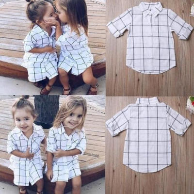 

Fashion Toddler Kids Baby Girls Outfits Clothes Casual White Long Sleeve Plaid T-shirt Tops Dress Skirt Set Outfits 1-6 Years