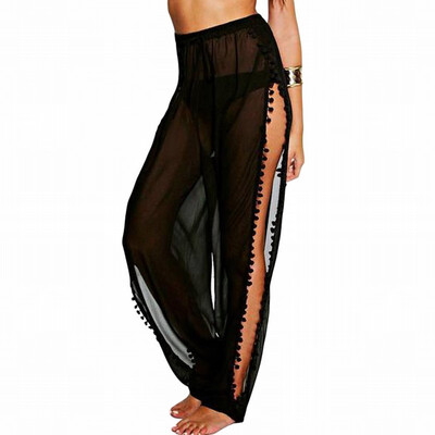 

Solid color high waist lace chiffon beach trousers