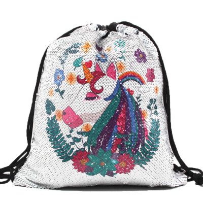 

Cute Unicorn Drawstring Backpack Mermaid Sequin Bag For Children School Bag