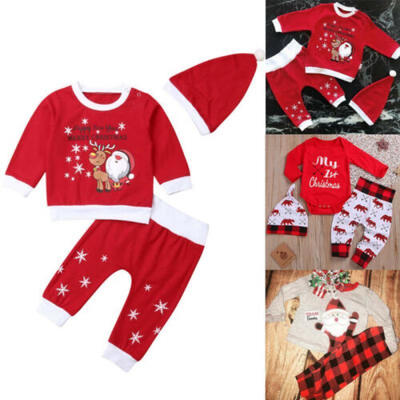 

Baby Boy Girl Newborn First Christmas Clothe Romper Pant Hat Outfit 3Xpieces Set