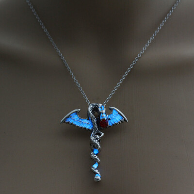 

Vintage Glow In The Dark Necklace Sword Dragon Necklaces For Man Metal Animal Pendant Night luminous Pendant