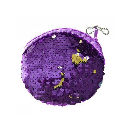 

Fashion Women Sequins Portable Keychain Change Purse Round Wallet Coin Bags