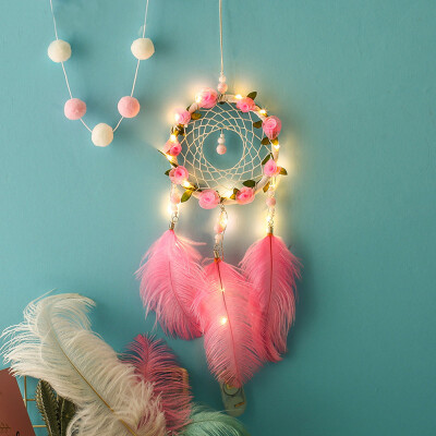 

Gobestart Handmade Dreamcatcher Feathers Night Light Car Wall Hanging Room Home Decor