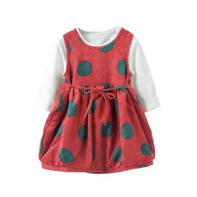 

Baby Girl Dress Fashion Dress Girl PrincesBaby Girls Long Sleeve T-Shirt Crew Neck Polka Dots Vest Dress 2pcs