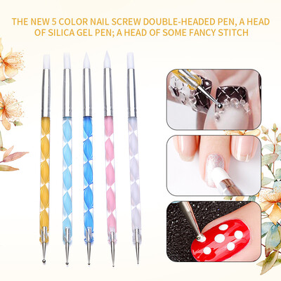 

〖Follure〗5PC Dual-ended Dotting Pen Nail Art Rhinestone Picker Silica gel Spiral Pencil