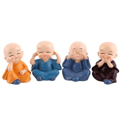 

Greensen Resin Crafts Ornament Four Little Buddha Monks Figurine Automotive Home Decoration