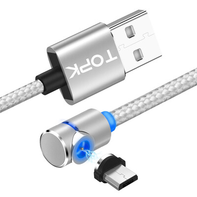 

TOPK -Line1 1M 2M LED Magnetic Micro USB Cable Angle 90 Degree  Shape Nylon Braided Charger Cable for Micro USB Port
