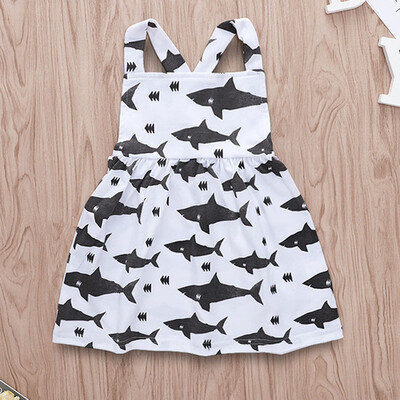 

Toddler Kids Baby Girls Strap Cartoon Shark Cross Back Princess Casual Dress