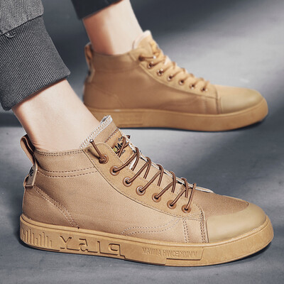

Summer breathable strapless high canvas shoes mens Gao Bang shoes Joker personality letters tide shoes