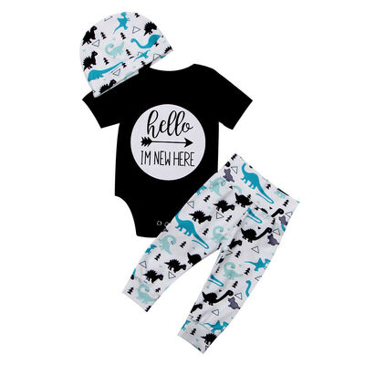 

Newborn Baby Boy Girl Romper Tops Dinosaur Pants Hat 3Pcs Outfits Set Clothes