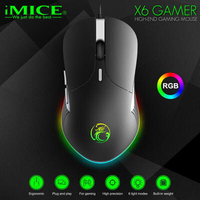 

IMICE X6 High Configuration USB Wired Gaming Mouse Computer Gamer 6400 DPI Optical Mice For Laptop PC Game Mouse Upgrade X7