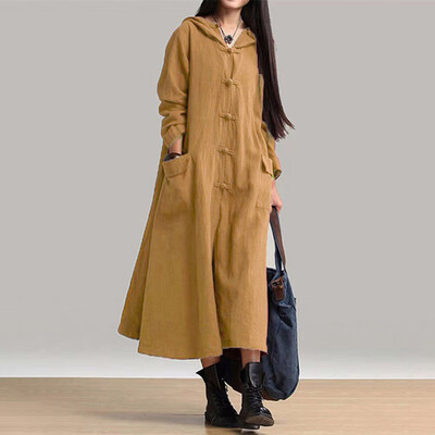 

PLUS -4XL Women Vintage Hooded Hoodies Jackets Long Coats Outerwear Maxi Dress