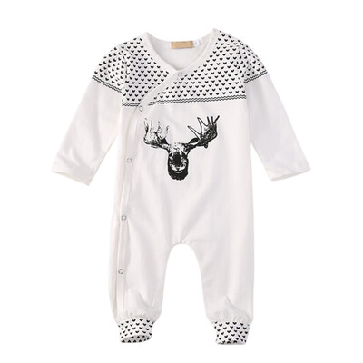 

Cute Baby Boys Romperborn Baby White Deer Print Long Sleeve Baby Christmas Clothes Romper Playsuit 1 Pc