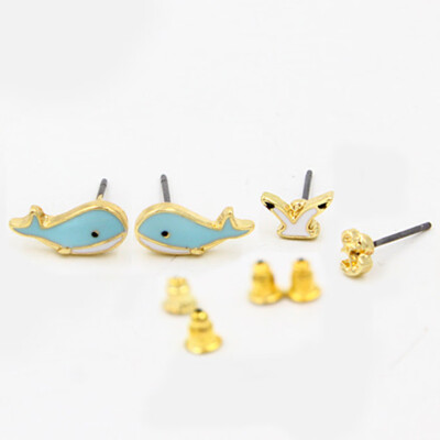 

Cute Blue Whale Seagull Anchor Design Rhinestone Earring