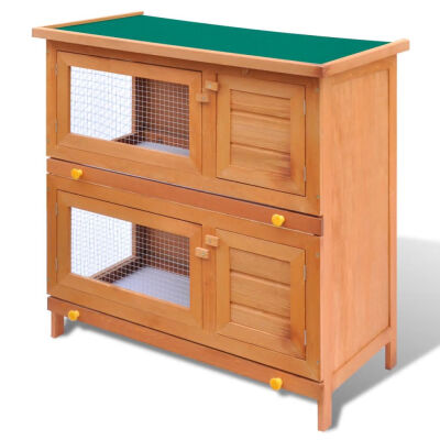 

Outdoor Rabbit Hutch Small Animal House Pet Cage 4 Doors Wood