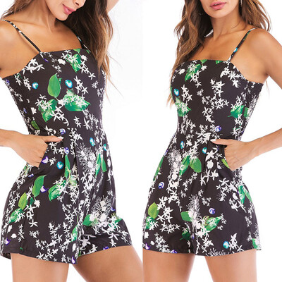 

Starmoon Women Leaves Print Sleeveless Sexy Backless Bodysuit Jumpsuit