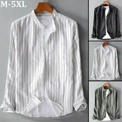 

Mens Slim Fit Shirt Long Sleeve Stylish Formal Casual Stripe T-shirt Top Blouse