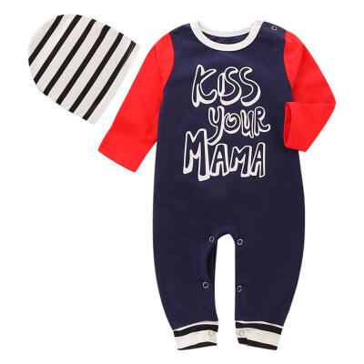 

Warm Autumn Cartoon Splicing Color Clothes Set 2pcs O-Neck Baby Rompers Hat