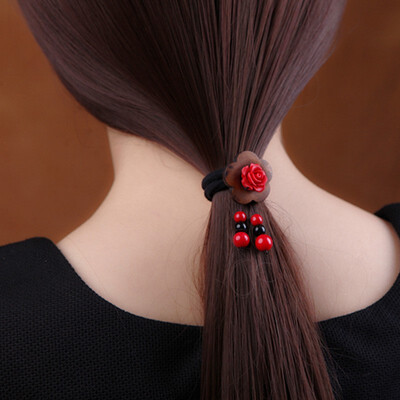 

Ethnic style red tiara hair rope durable rubber band hair ring