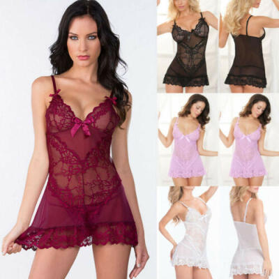 

Women Lace Sexy Lingerie Babydoll G-String Thong UnderwearNightwear Dress Set US