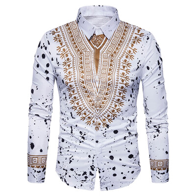

Ethnic Geometric Splatter Paint Print Shirt