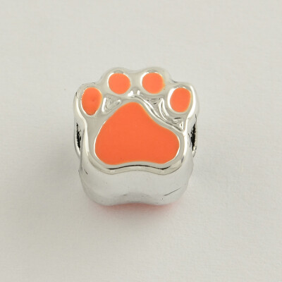 

Alloy Enamel European Beads Foot Large Hole Beads Platinum DarkOrange 11x11x8mm Hole 45mm